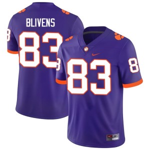 #83 College Football Cam Blivens Men Embroidery Clemson Purple Jersey 936378-422