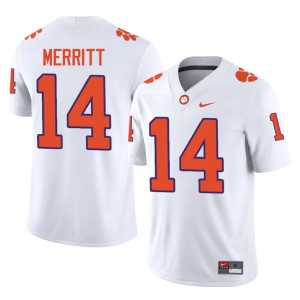 #14 London Merritt College Football Game Mens CLEM White Jerseys 169999-234