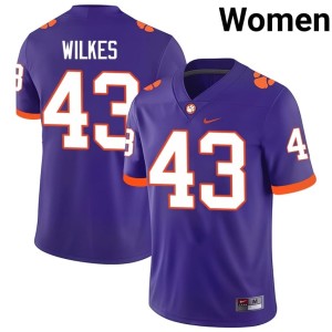#43 Billy Wilkes Purple Womens Replica College Football Clemson National Championship Jerseys 849482-115