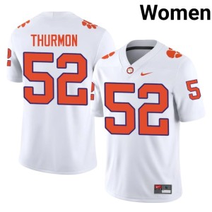 #52 College Football Stitched Womens White Elyjah Thurmon Clemson University Tigers Jerseys 892490-779