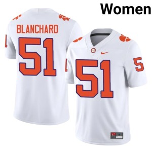 #51 White Gavin Blanchard Tigers Stitched College Football Womens Jerseys 485296-116