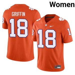 #18 College Football Women Replica Orange Clemson University Tigers Kylon Griffin Jersey 710541-291