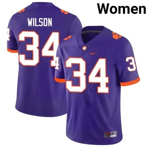 #34 Womens Purple Player College Football Max Wilson CLEM Jerseys 480294-285
