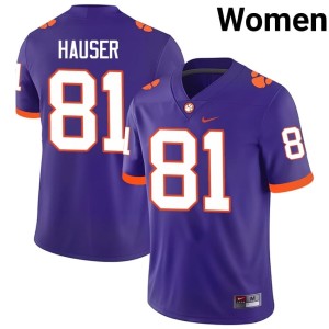 #81 Embroidery College Football Purple Women Nolan Hauser Clemson University Tigers Jersey 473113-487