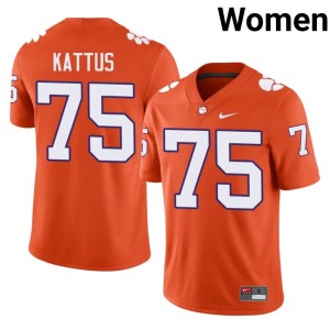 #75 University Tucker Kattus Clemson Tigers College Football Orange Womens Jersey 136778-267