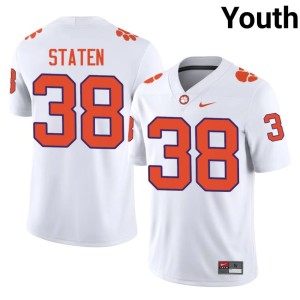 #38 NCAA Youth College Football Dominic Staten Clemson White Jersey 867933-207