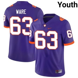 #63 Easton Ware Youth Alumni Purple College Football Clemson University Tigers Jersey 542636-950