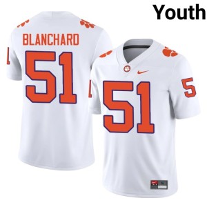 #51 High School College Football Tigers White Youth Gavin Blanchard Jerseys 825803-552
