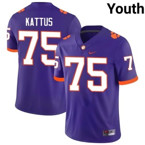 #75 Tucker Kattus College Football Clemson Tigers Youth Purple University Jerseys 520365-724