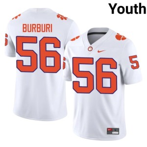 #56 White College Football Clemson University Tigers Andy Burburija Youth Stitched Jersey 165299-228