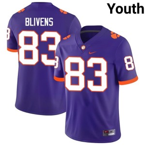 #83 College Football Youth Tigers Cam Blivens Purple Official Jersey 318583-255