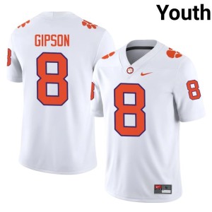 #8 High School White Corian Gipson College Football Youth Tigers Jersey 831413-382